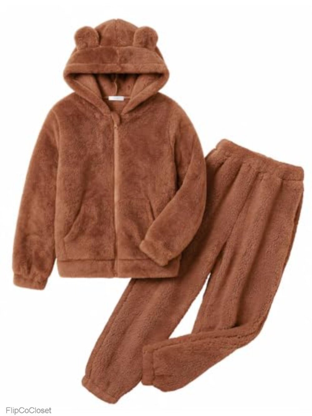 Girls 2 Piece Fleece Tracksuit Set Full Zip Fuzzy Hoodie and Pants